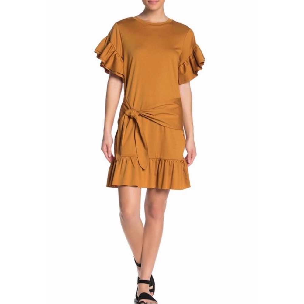 SCOTCH & SODA Ruffle Waist Tie Dress Mustard